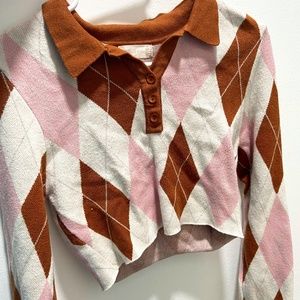 plaid collared long sleeve top